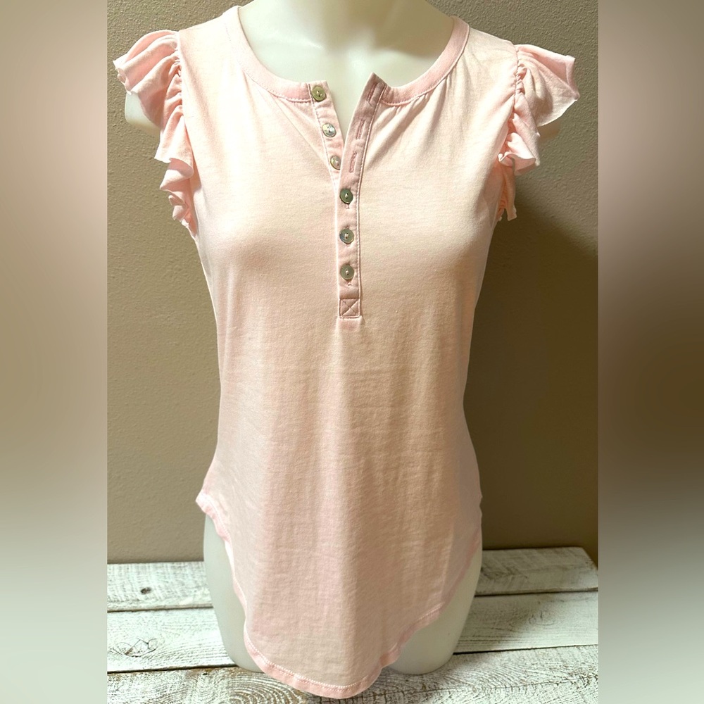 Chaser 1/2 Button Down Ruffle Sleeve Tee - NWT
